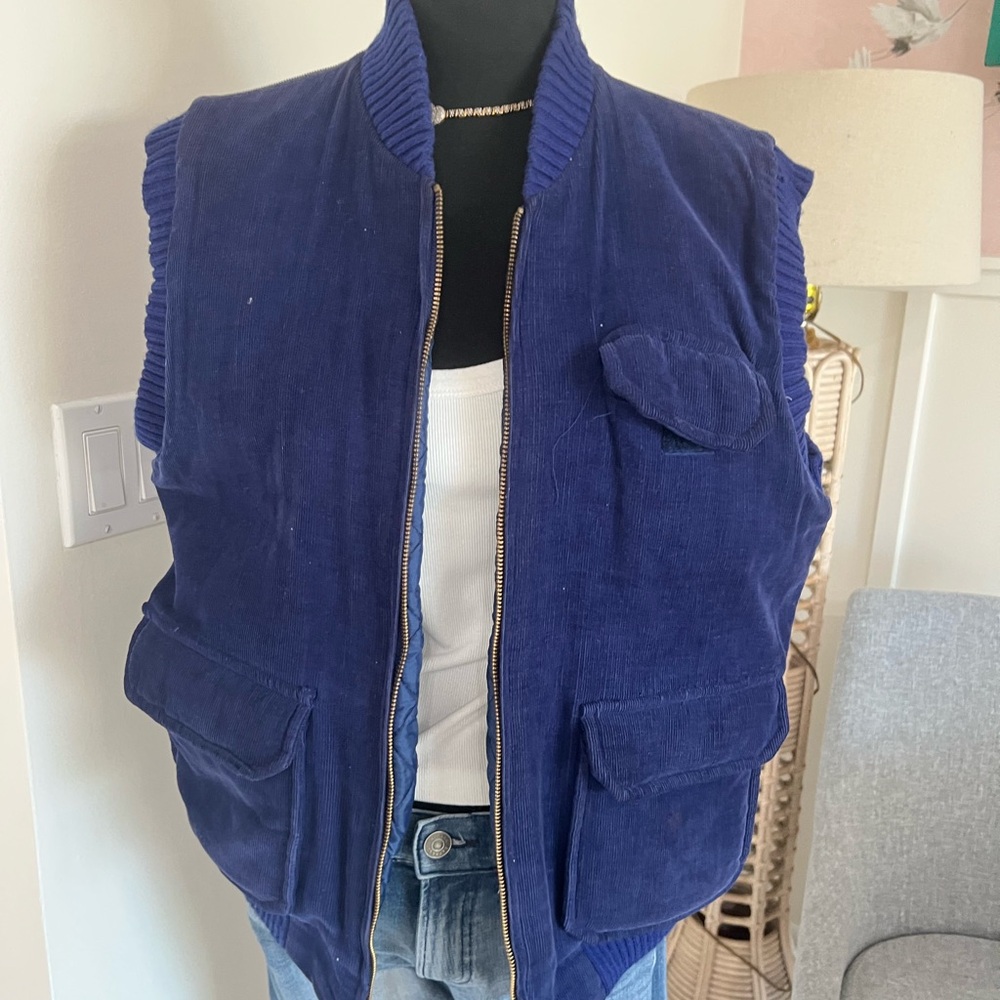 VINTAGE 1980’s St. John’s Bay Corduroy Vest Jacket Lined Woman’s Medium Blue Zip